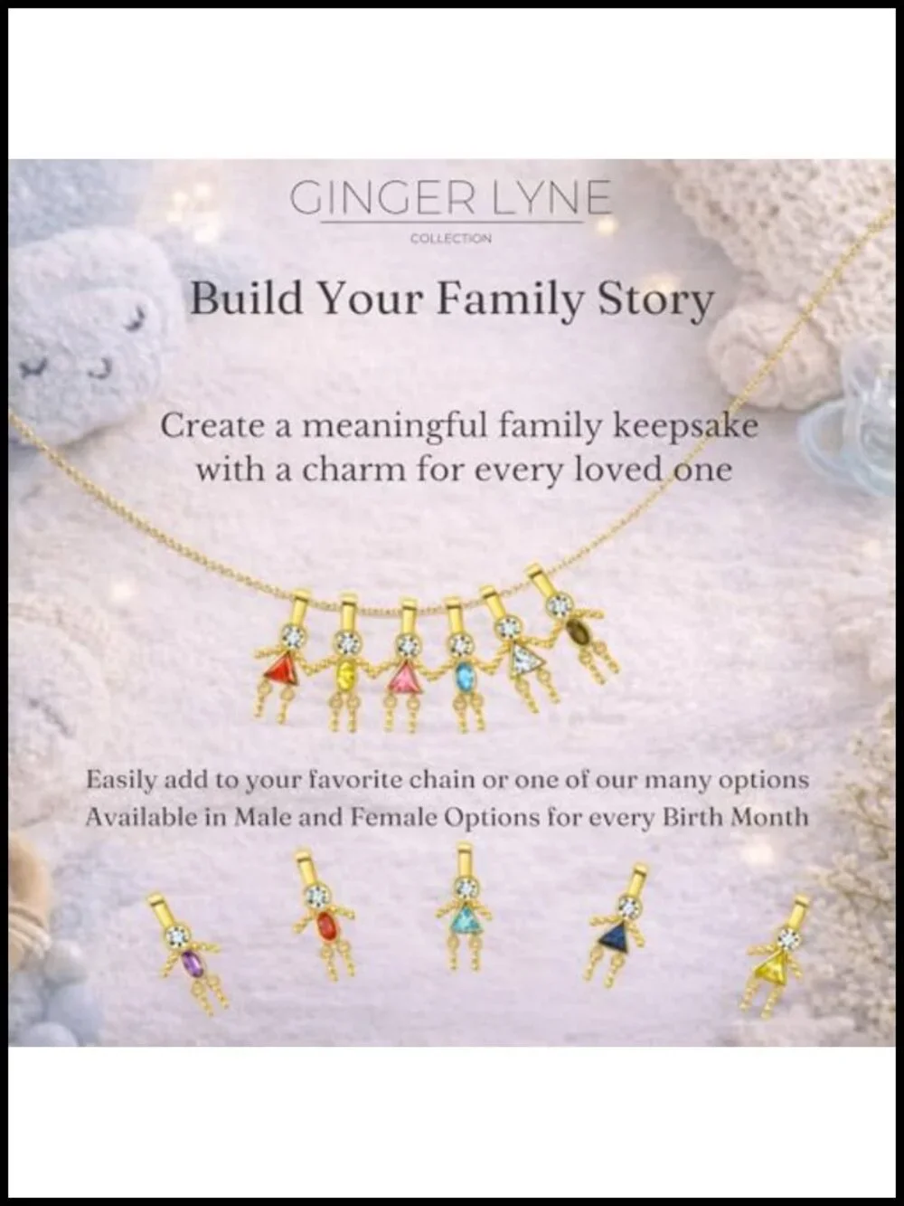 Birthstone People Charms for Necklace - Stainless Steel Gold Plated Pendant -